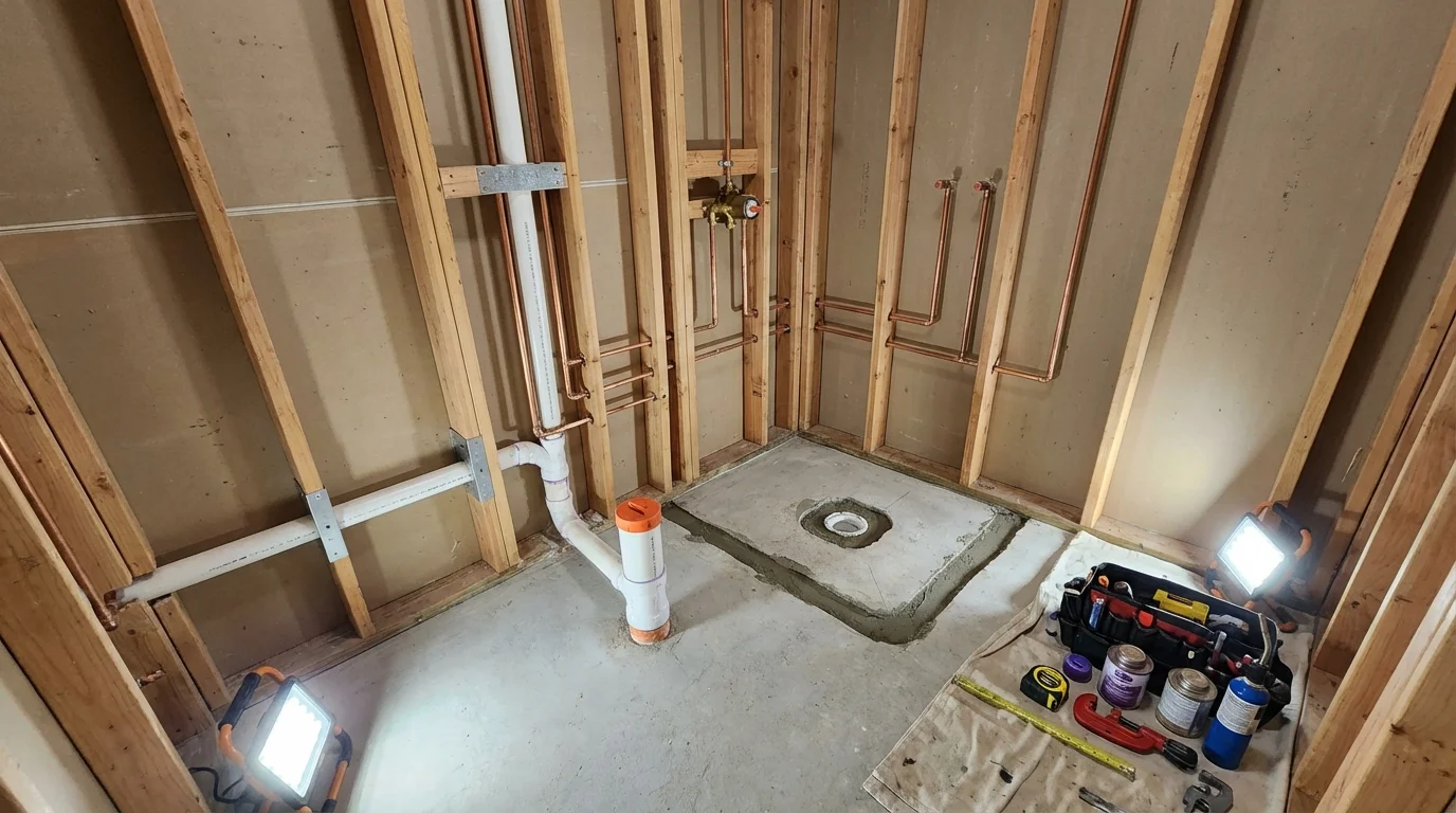 Bathroom rough-in plumbing during remodel by Johns Plumbing LLC in Yazoo City