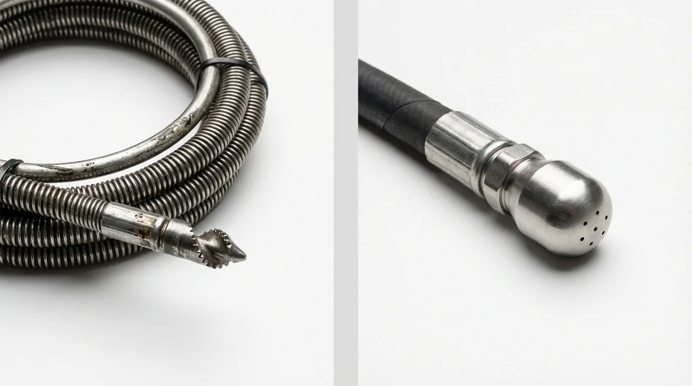 Drain snake cable and hydro jetting nozzle used for drain cleaning in Yazoo City, MS