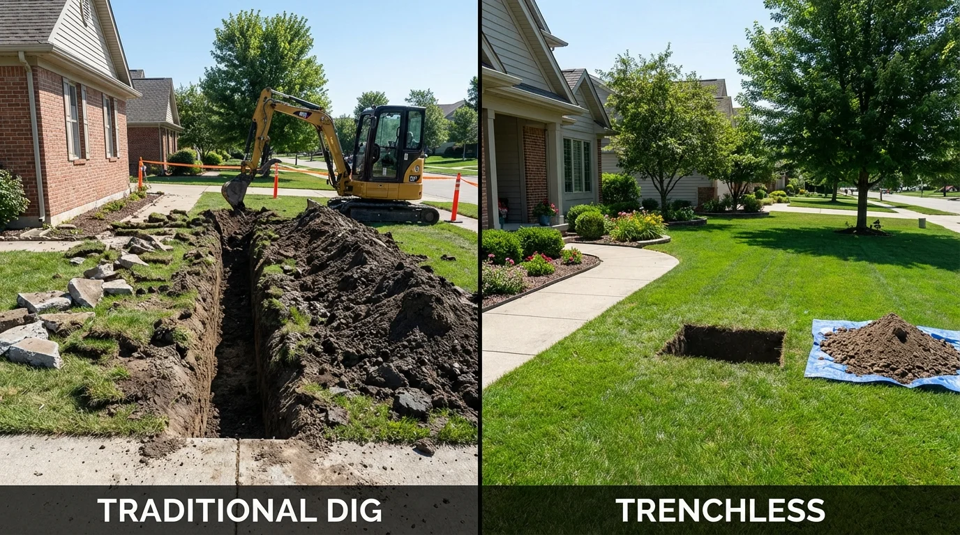 Trenchless sewer repair with minimal yard damage versus traditional excavation in Yazoo City, MS